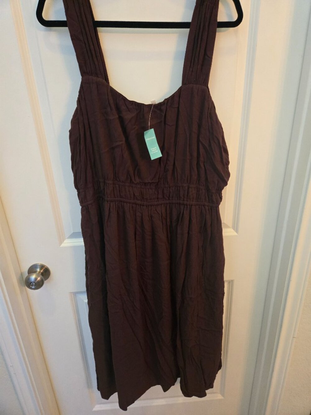 Women’s Square-Neck Midi Dress in Chocolate Brown - Picture 5 of 6
